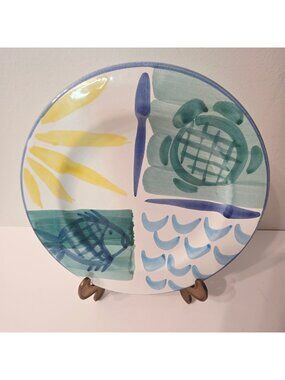 Vtg Present Tense Art Pottery Sea Ocean Water Fish Turtle Home Decor Plate Italy